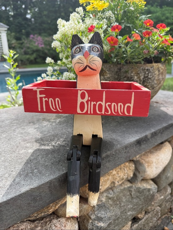 Other - Handpainted Wooden Cat 'Free Birdseed' Shelf Sitter or Feeder